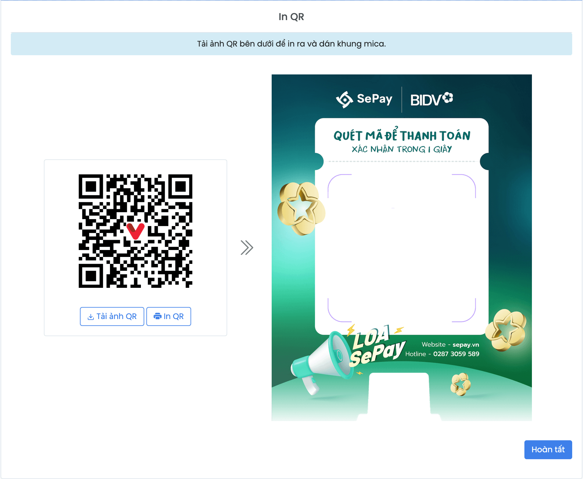 In QR và dán vào mica của loa BIDV
