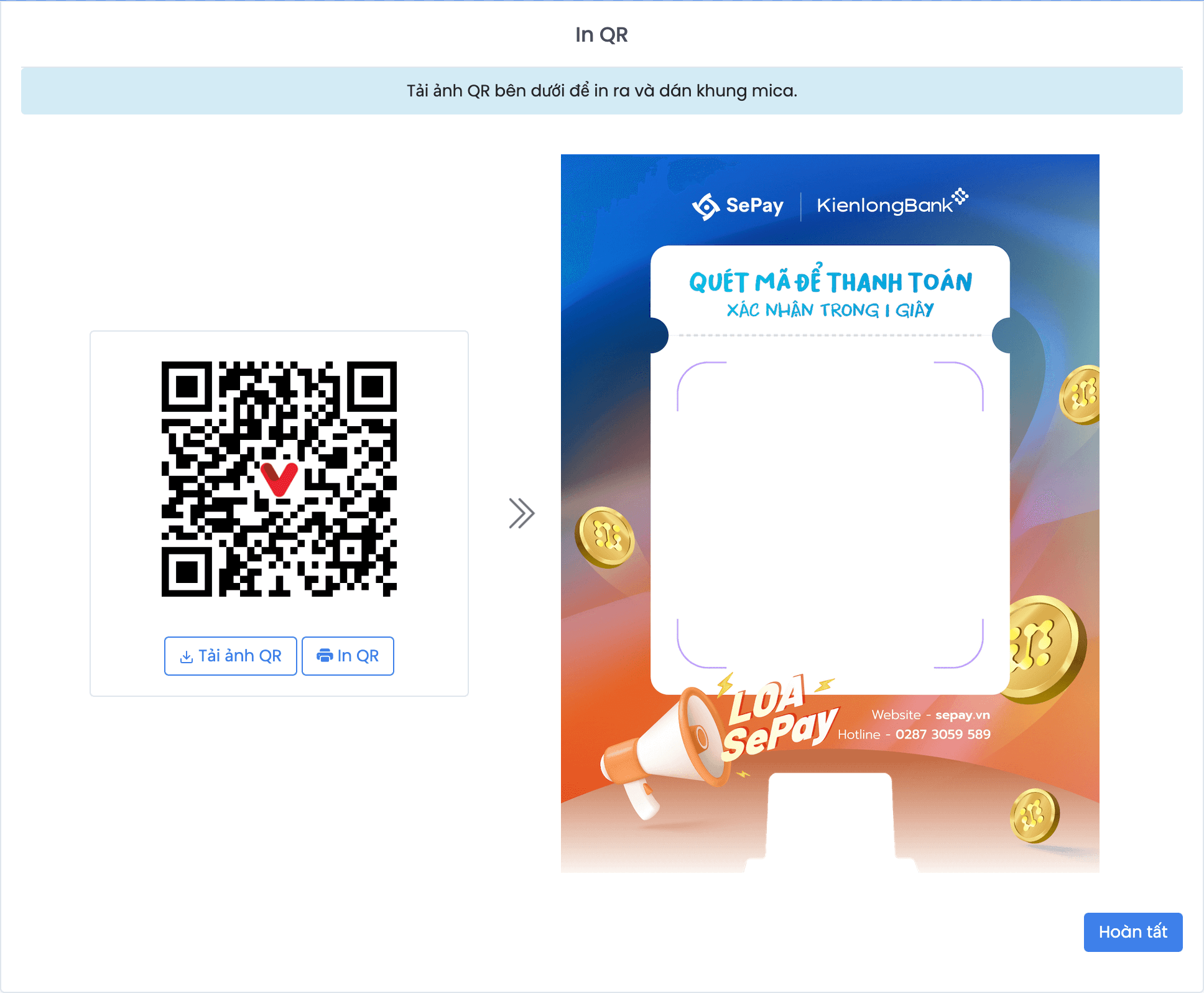 In QR và dán vào mica của loa Kiên Long Bank