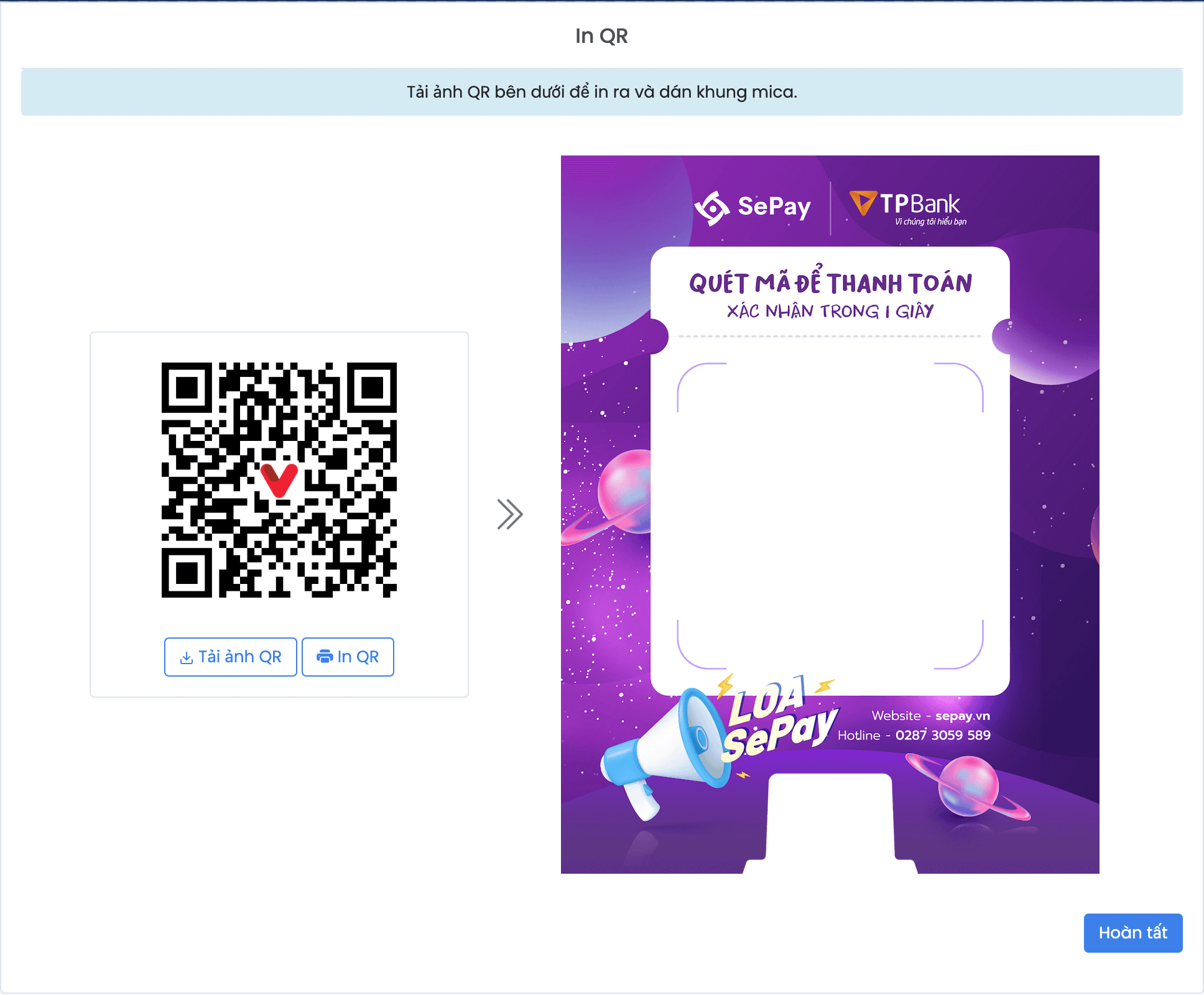 In QR và dán vào mica của loa TPBank