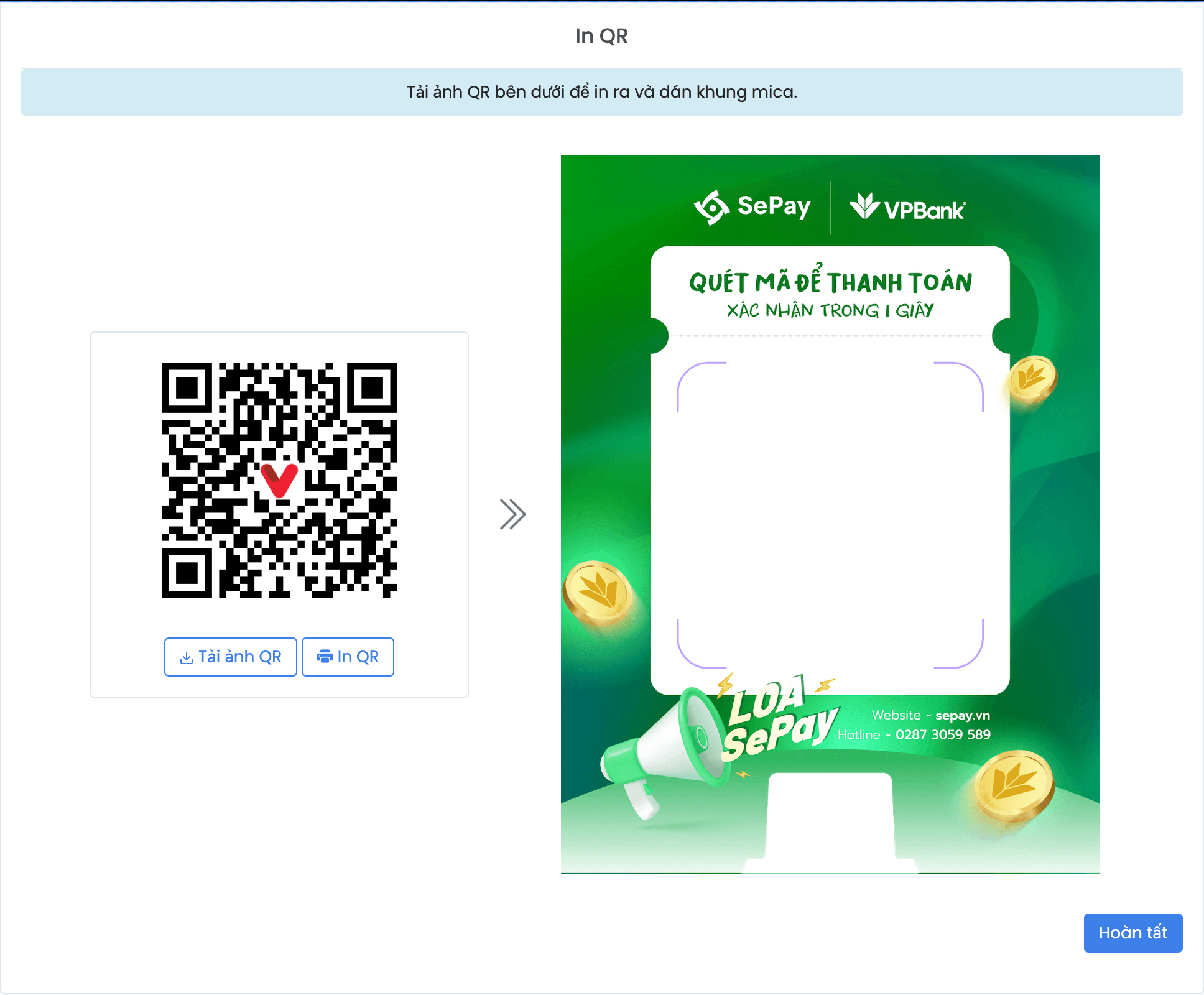 In QR và dán vào mica của loa VPBank