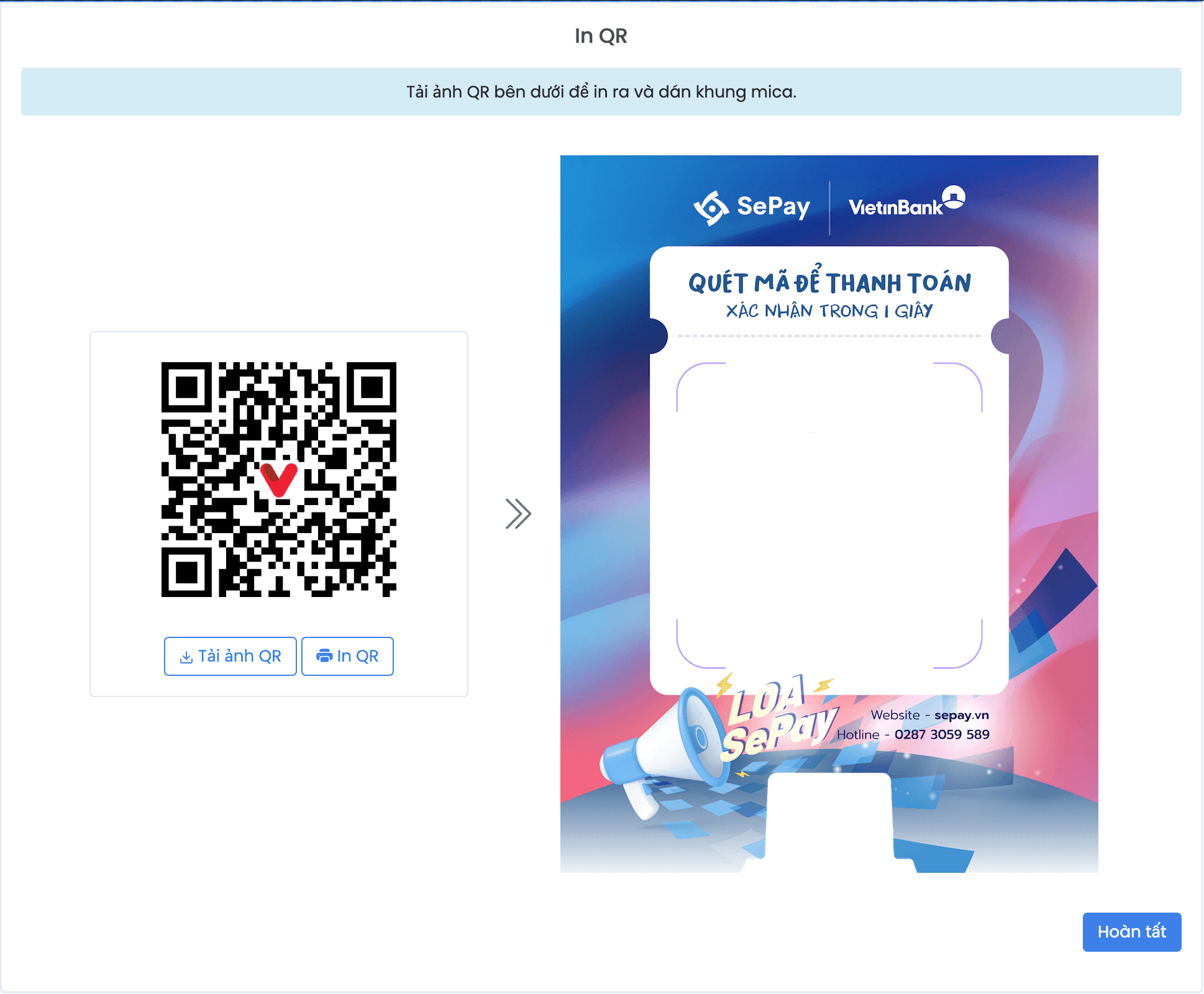 In QR và dán vào mica của loa VietinBank