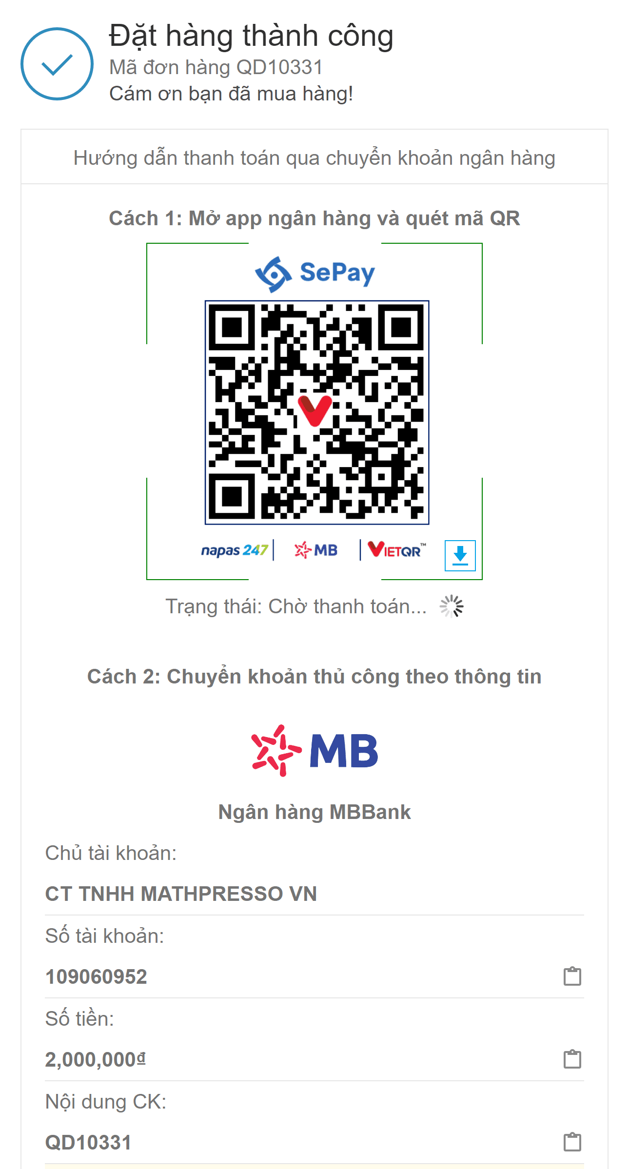 Cổng thanh toán Haravan trên điện thoại, QR Code VietQR