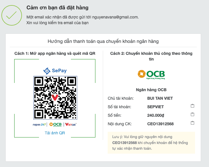 Cổng thanh toán Sapo, QR Code Viet QR và API ngân hàng