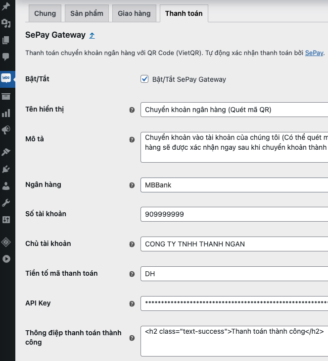 Cấu hình cổng thanh toán WooCommerce