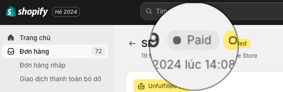 Hoá đơn đã thanh toán nhờ cổng thanh toán Shopify của SePay