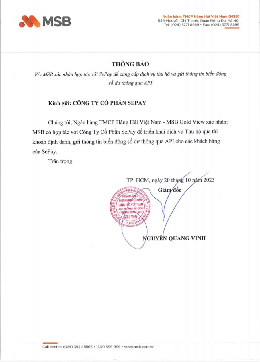 MSB chứng nhận