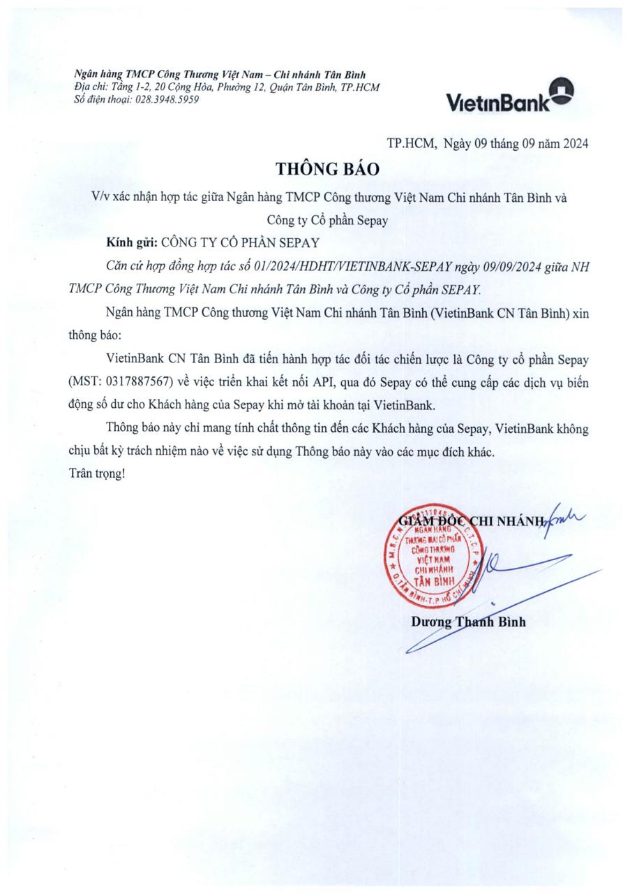 VietinBank chứng nhận