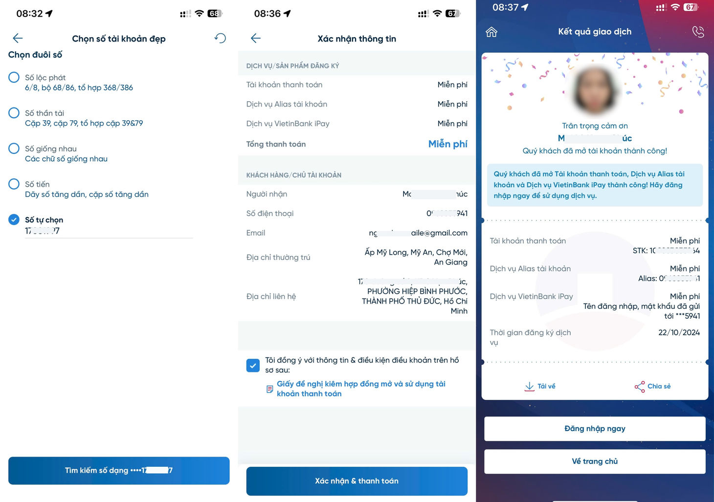 Xác nhận thông tin và hoàn tất mở tài khoản VietinBank