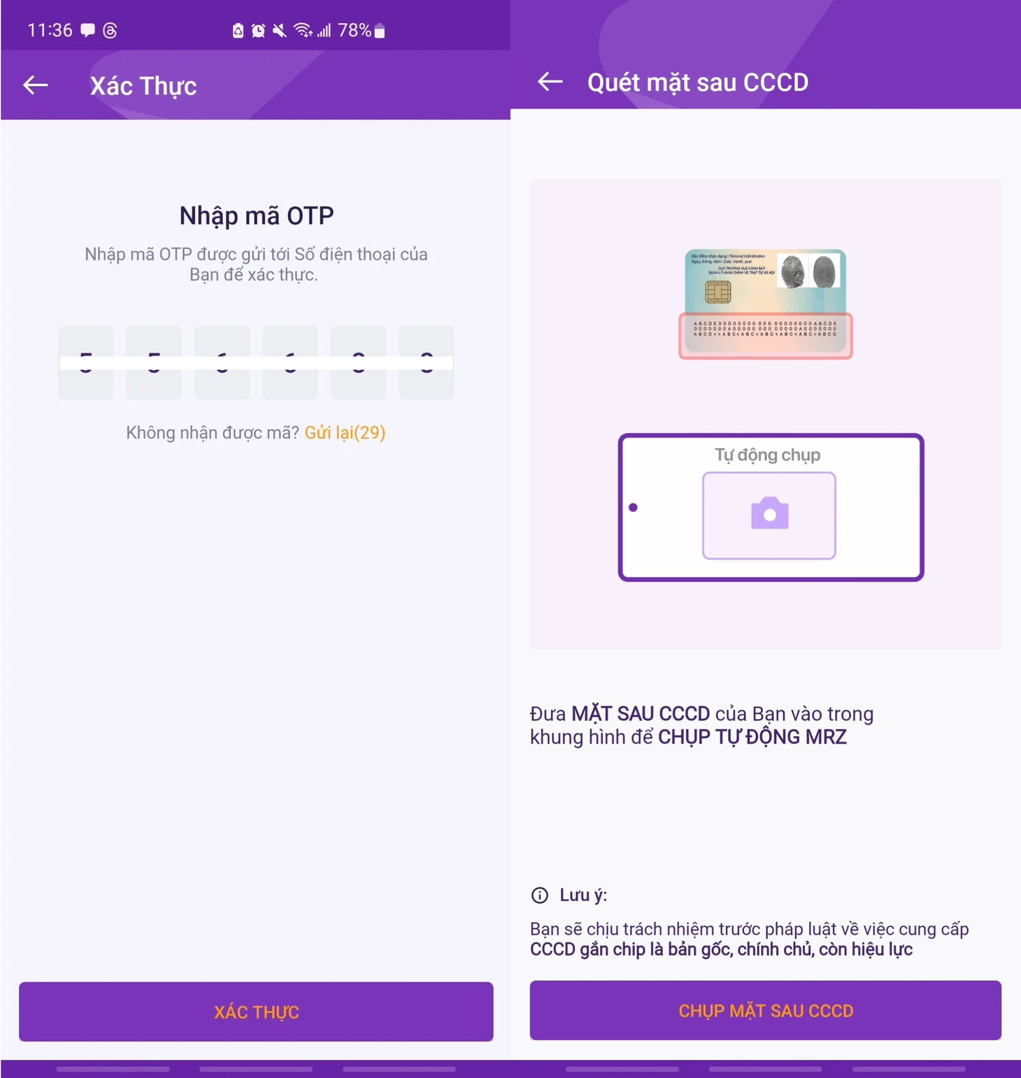 Nhập mã OTP và chuẩn bị quét CCCD mở tài khoản TPBank
