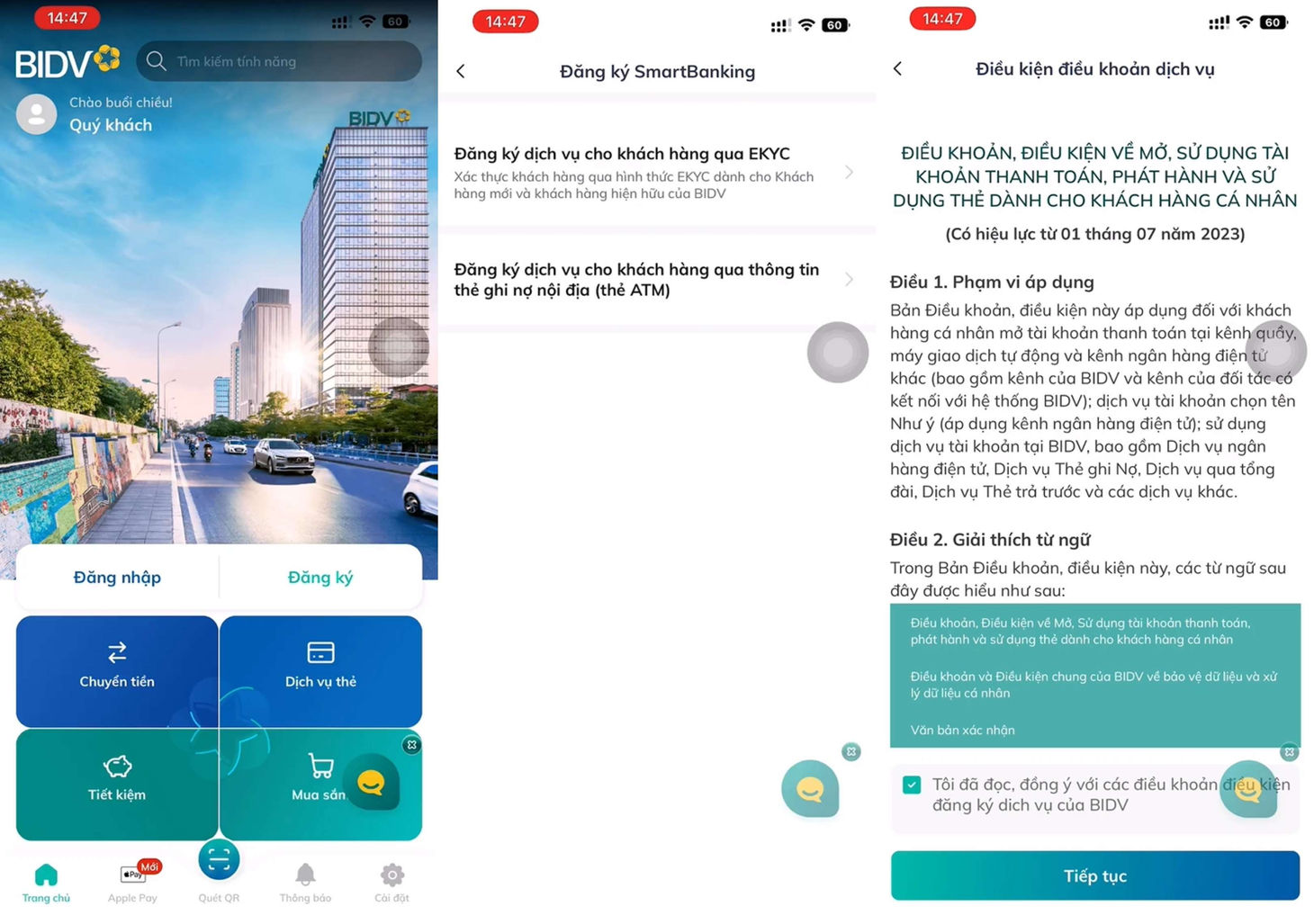 Đăng nhập và bắt đầu mở tài khoản trên ứng dụng BIDV SmartBanking