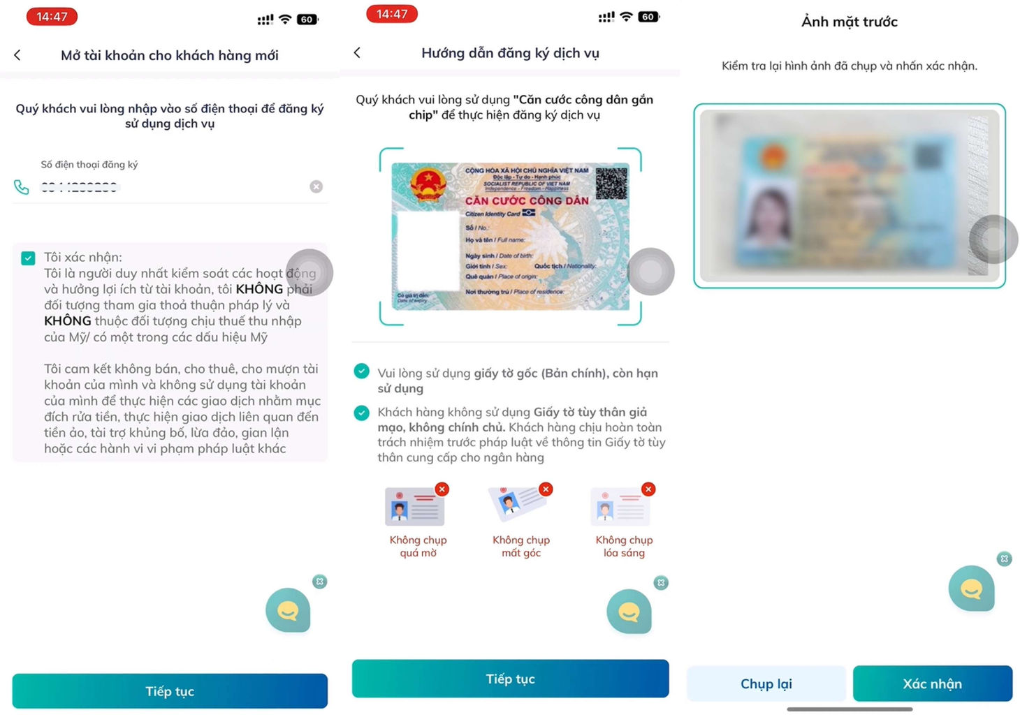 Chụp và xác thực CCCD khi mở tài khoản BIDV online