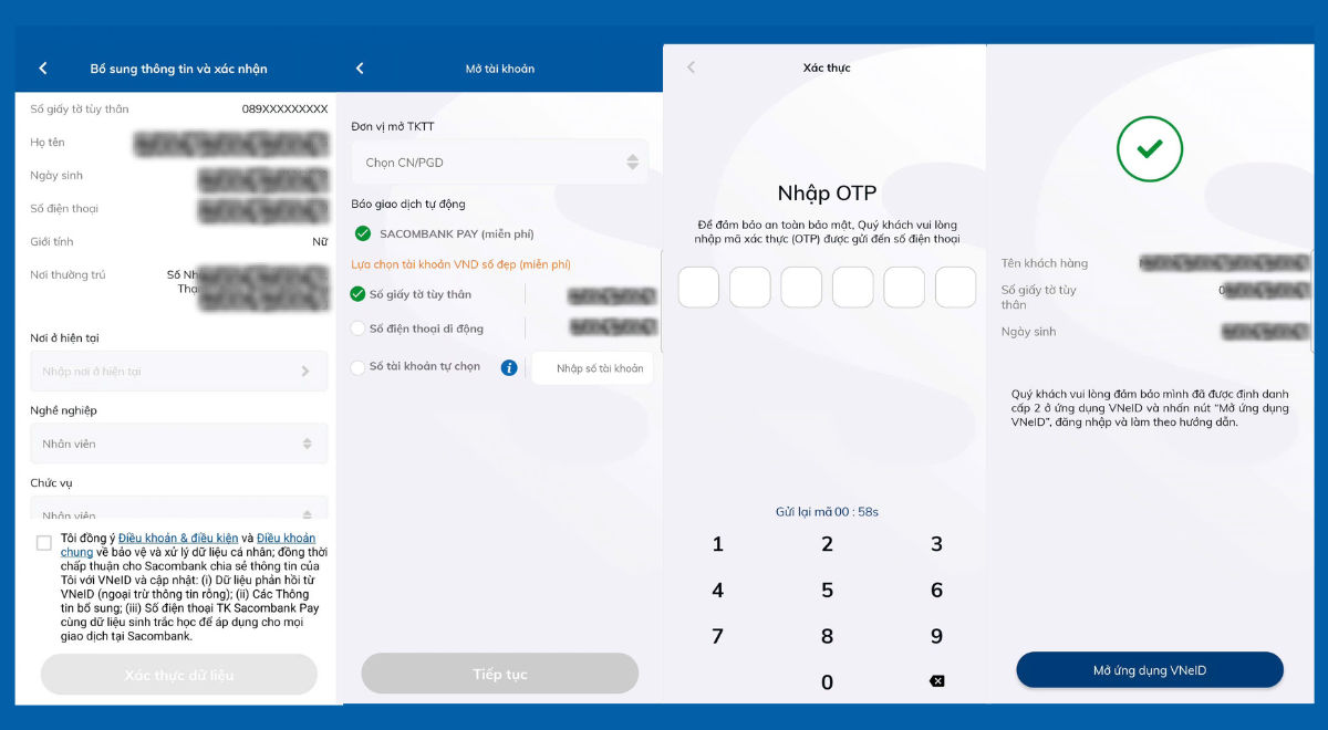 Xác nhận thông tin mở tài khoản Sacombank online