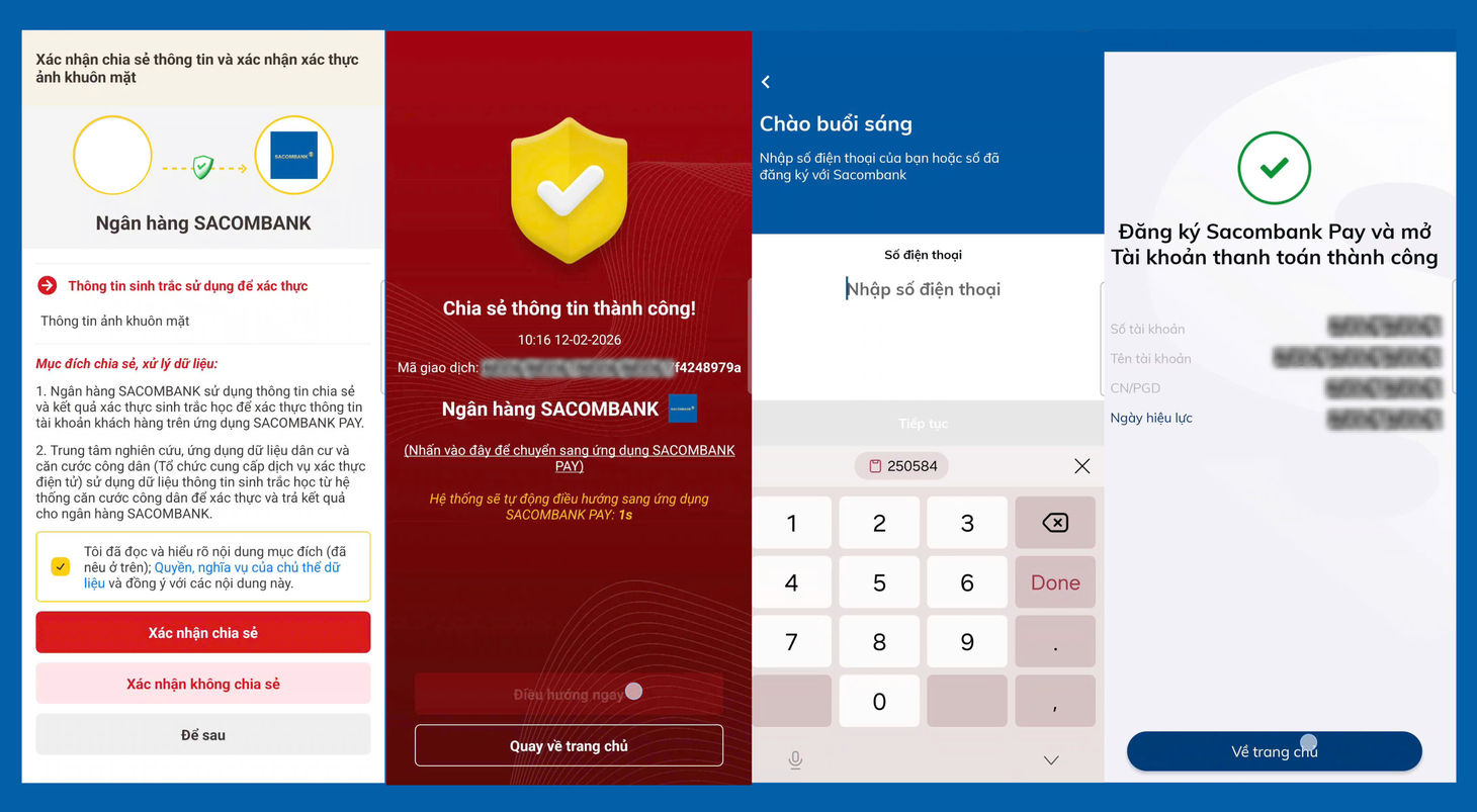 	Hoàn tất mở tài khoản Sacombank Pay