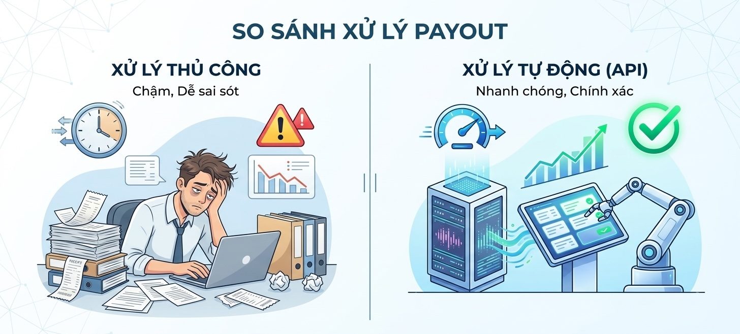 So sánh payout thủ công và payout tự động qua API