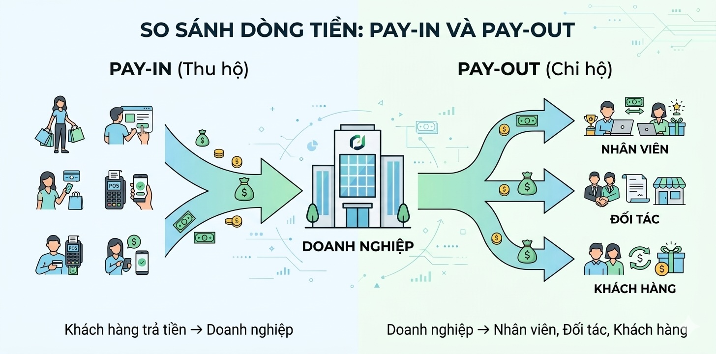 So sánh pay-in (thu hộ) và pay-out (chi hộ) trong thanh toán