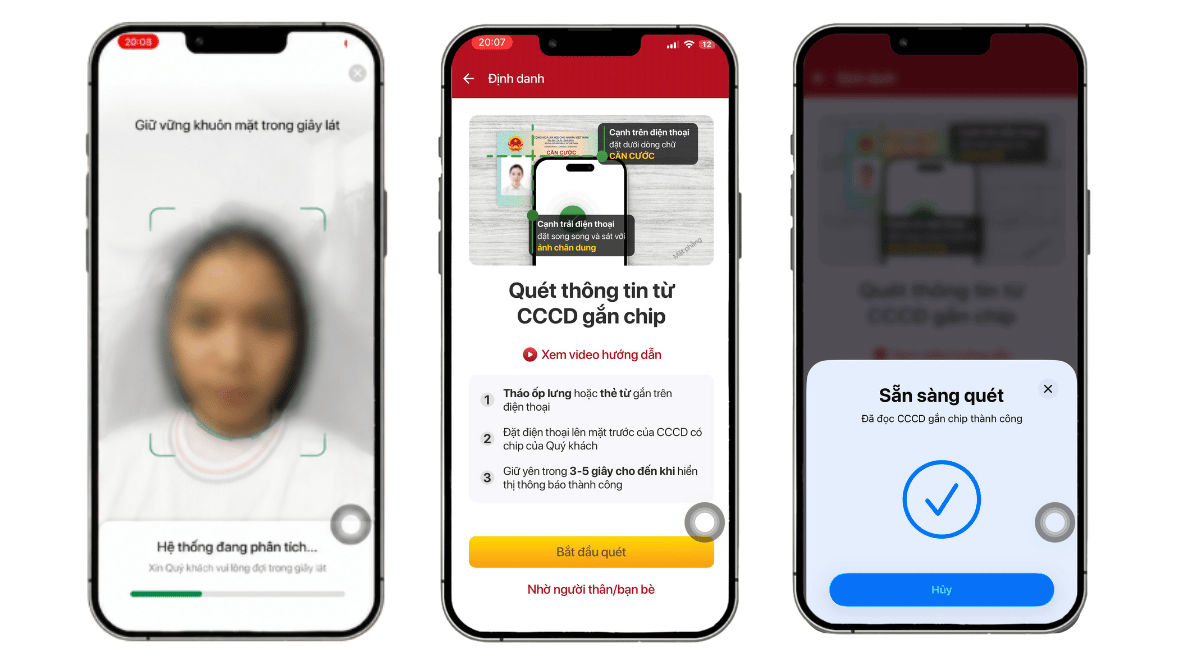 Xác thực sinh trắc học và quét CCCD gắn chip trên app HDBank