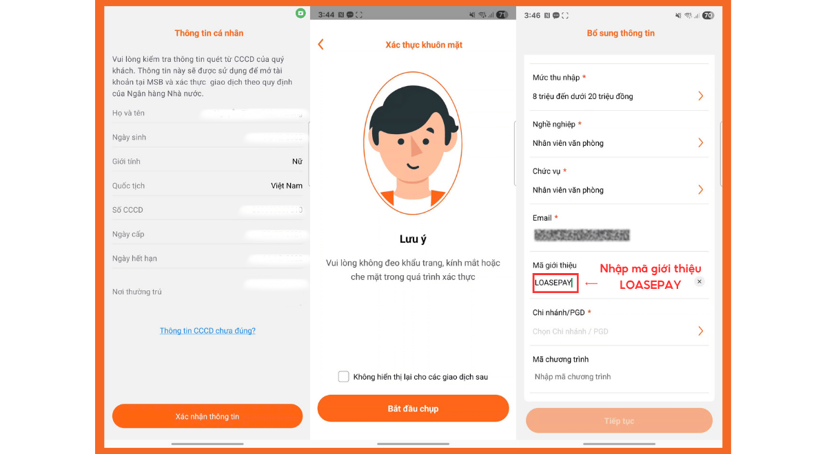 Nhập mã giới thiệu khi mở tài khoản MSB online