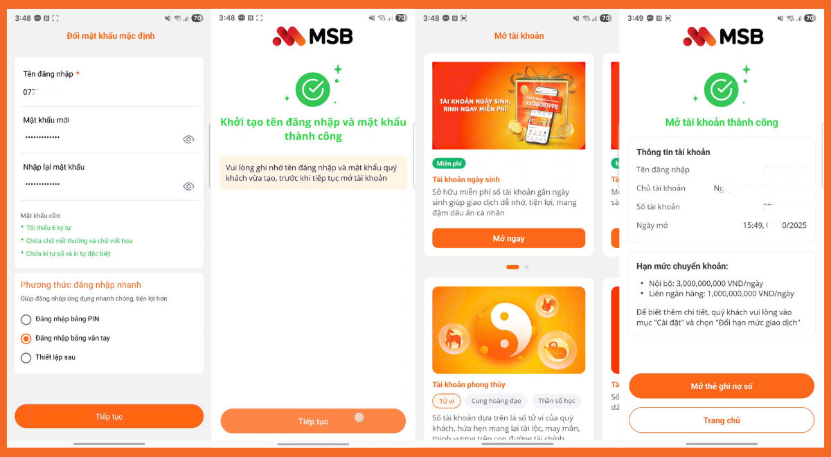 Hoàn tất mở tài khoản MSB và nhận thông báo thành công