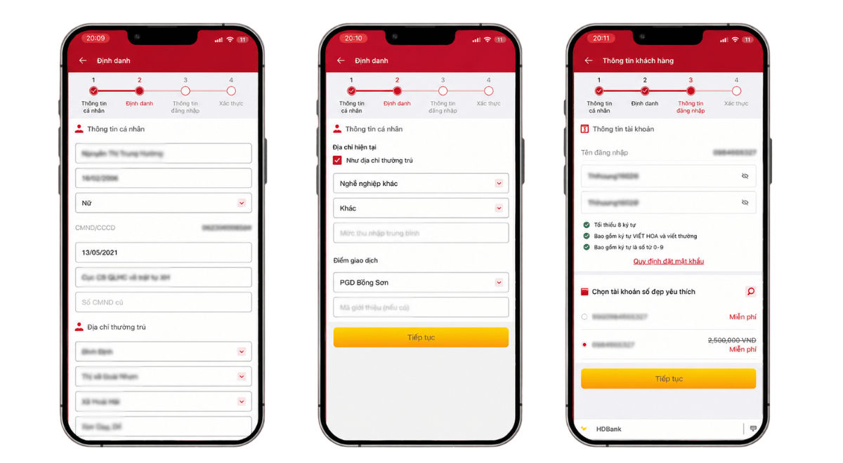 Kiểm tra thông tin và tạo mật khẩu tài khoản HDBank