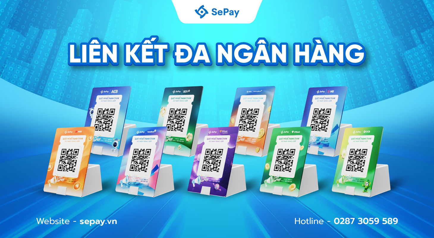 Loa thanh toán SePay kèm bảng đặt mã QR để khách quét