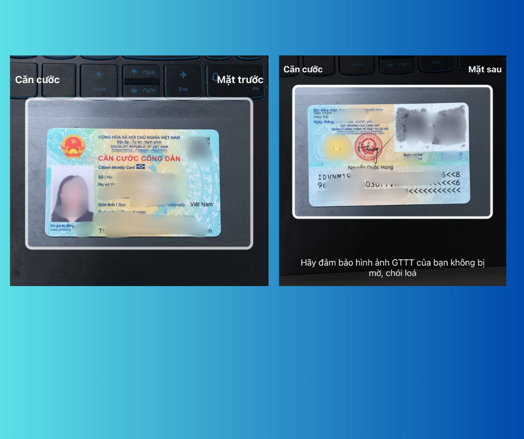 Quét mặt trước và mặt sau CCCD để xác thực mở tài khoản MBBank