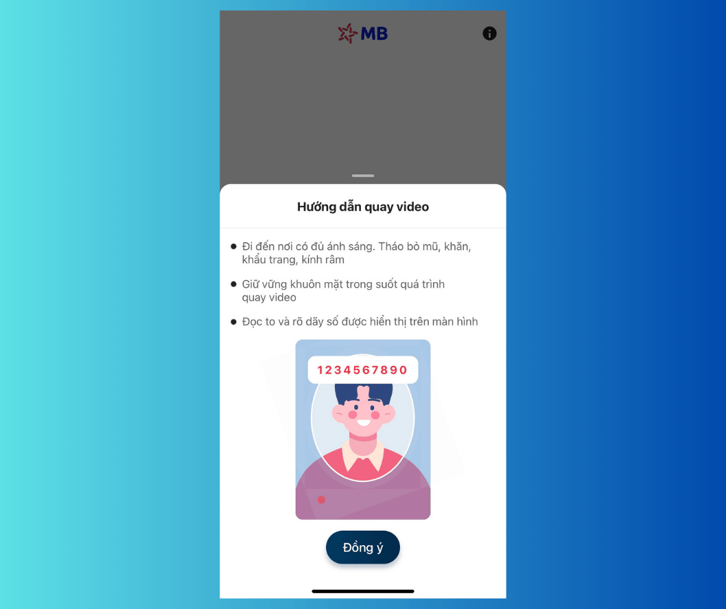 Hướng dẫn quay video xác thực khuôn mặt khi mở tài khoản MBBank