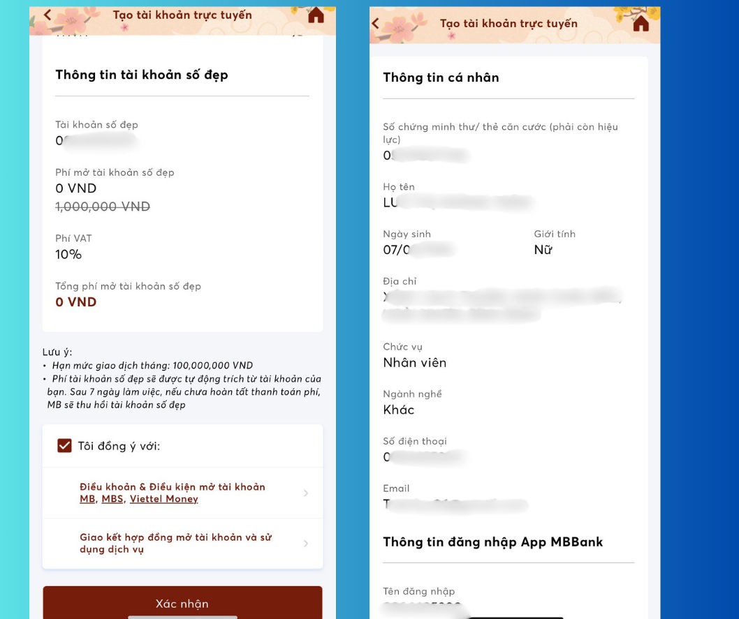 Kiểm tra và hoàn thiện thông tin cá nhân trên app MBBank