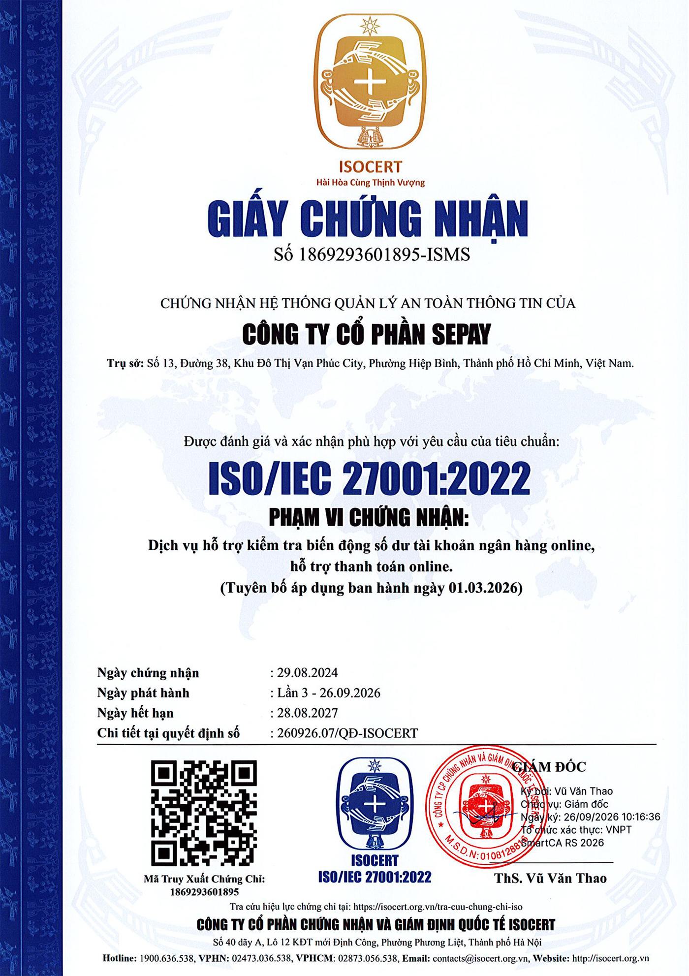 CHỨNG CHỈ ISO 27001