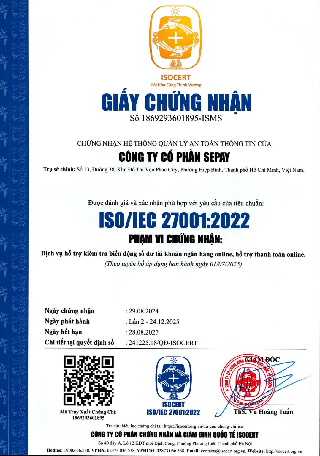 Chứng chỉ ISO 27001